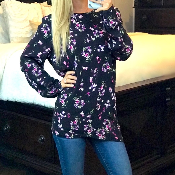 J. Jill Tops - J. Jill Black Floral Long Sleeve Top